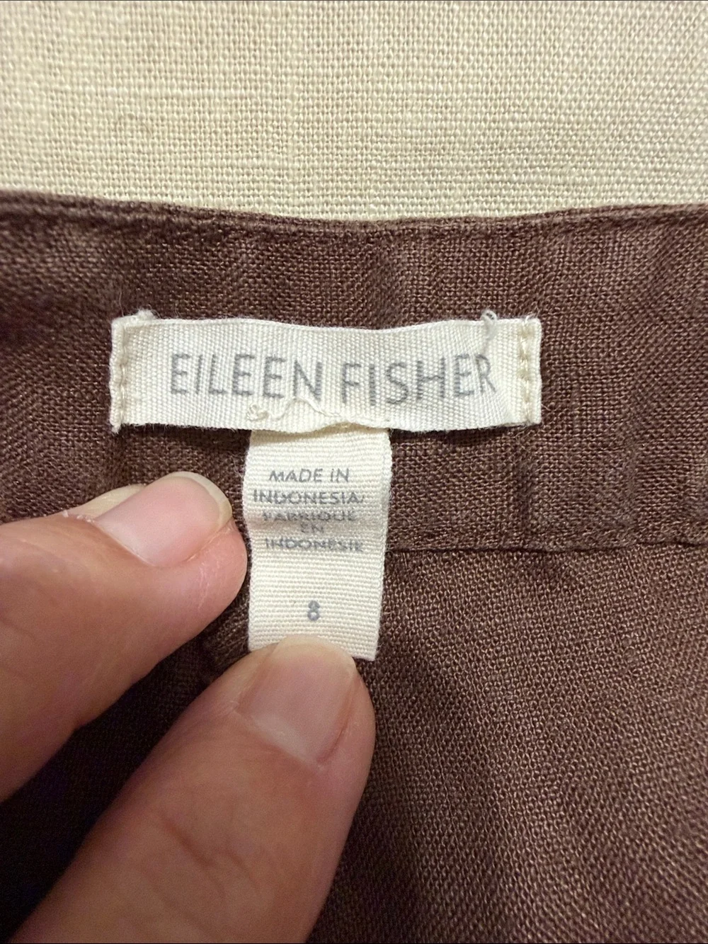 Eileen Fisher Brown 100% Organic Linen Bermuda Shorts, Size 8.